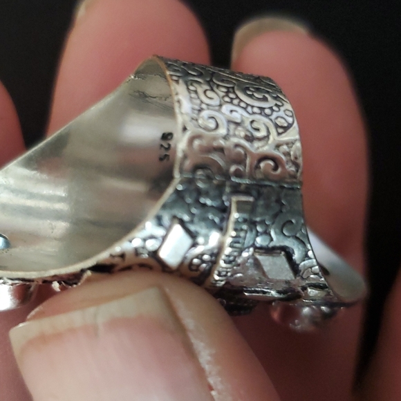 New Rainbow Moonstone & Blue Topaz 925 Silver Statement Ring. - Picture 12 of 12